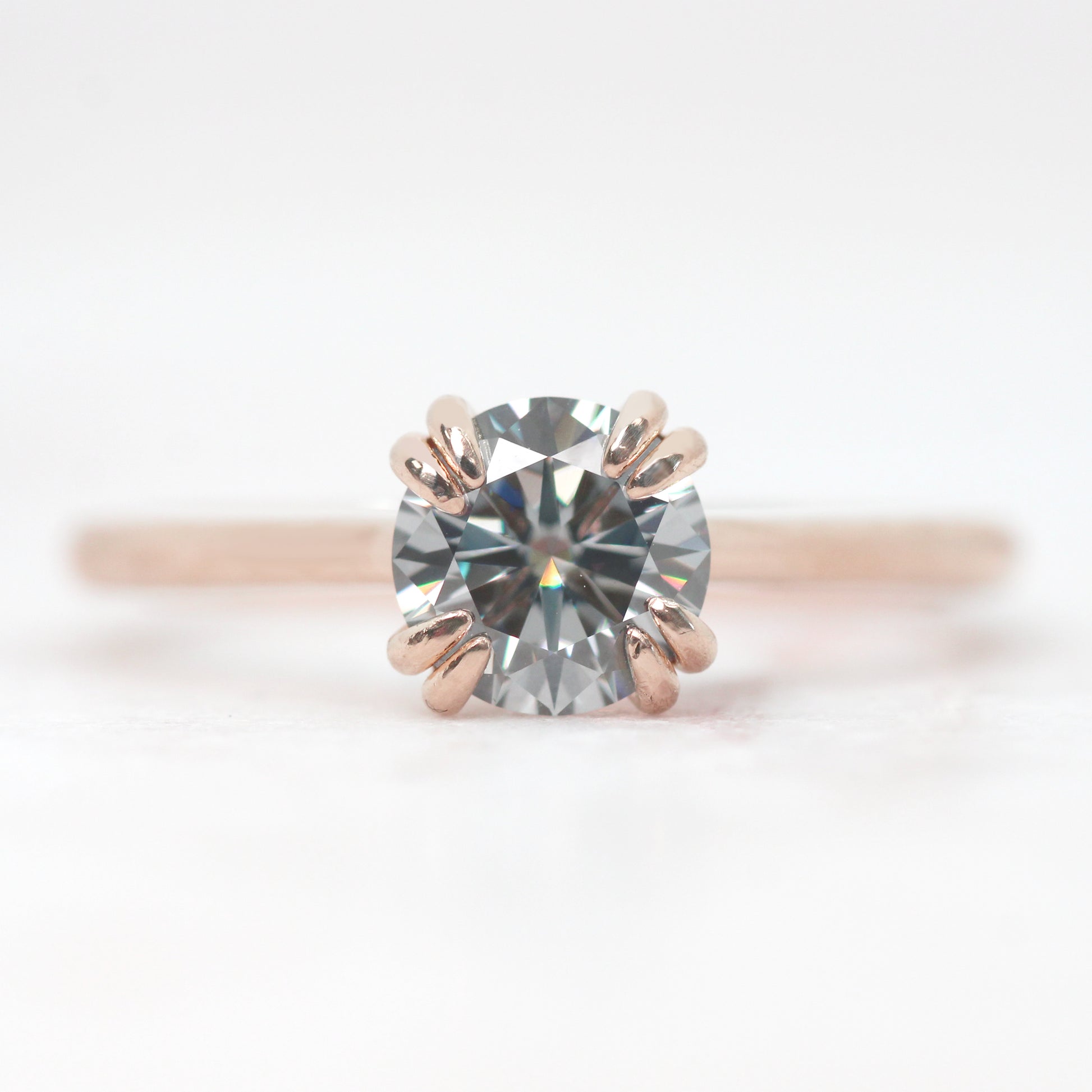 Nesta Ring with a 1.00 Carat Round Gray Moissanite - Made to Order, Choose Your Gold Tone - Midwinter Co. Alternative Bridal Rings and Modern Fine Jewelry