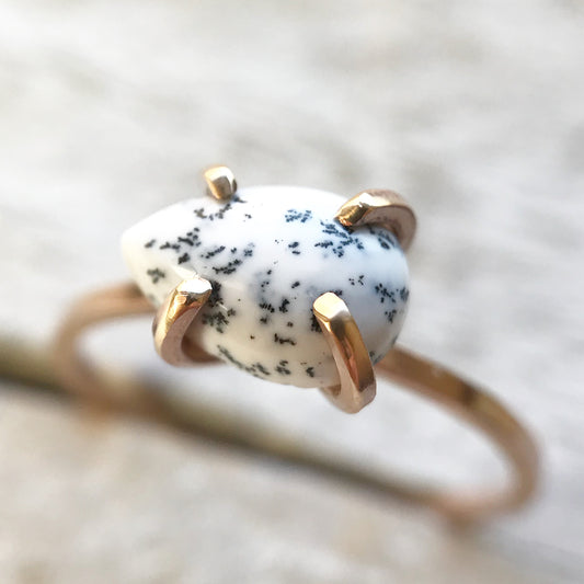 Dendritic Opal Pear Ring - Choice of 14k Gold and Opal - Midwinter Co. Alternative Bridal Rings and Modern Fine Jewelry