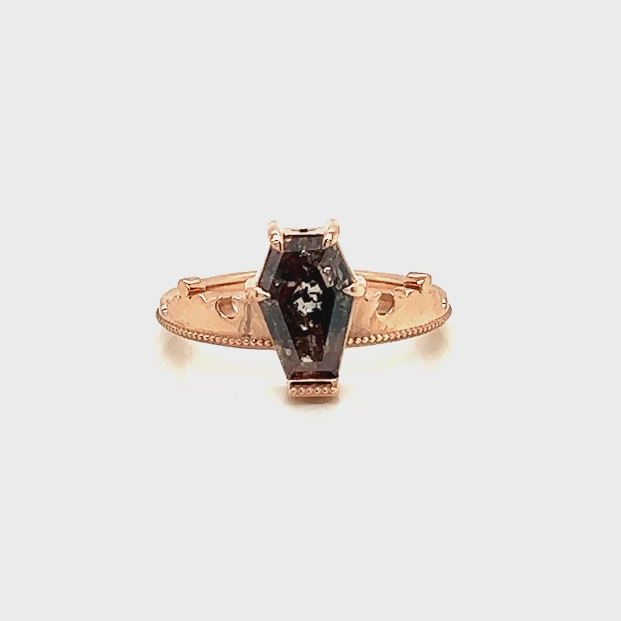 Azrael Ring with a 2.16 Carat Coffin Cut Champagne Brown Salt and Pepper Diamond in 14k Rose Gold - Ready to Size and Ship