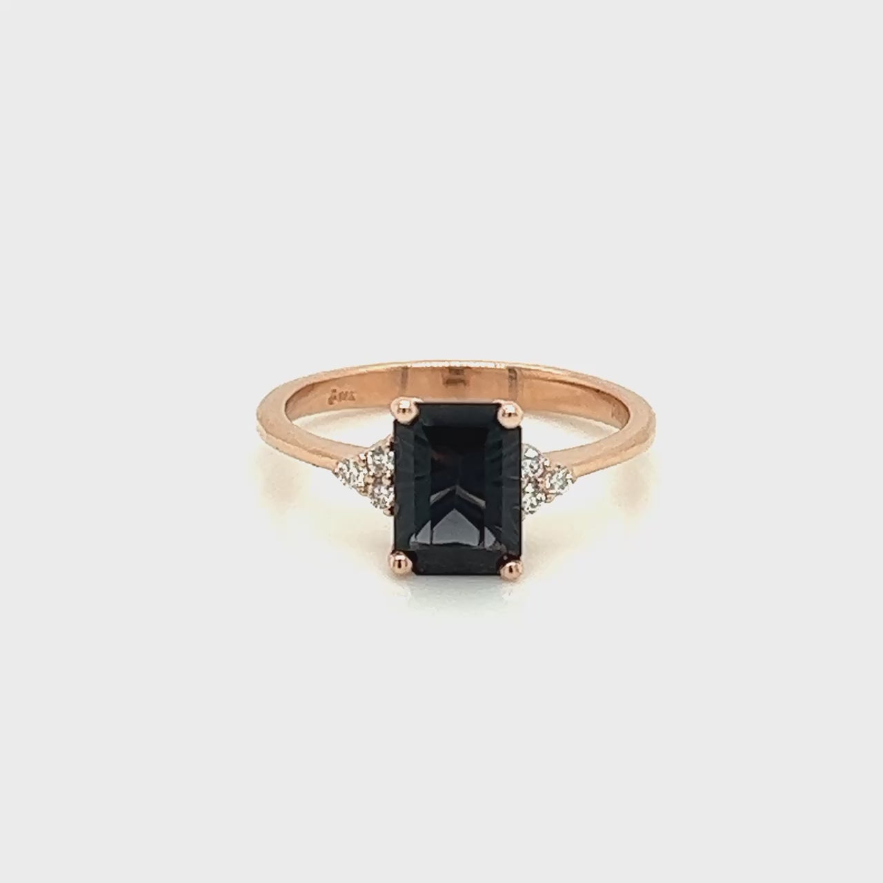 Imogene Ring with a 1.55 Carat Special Emerald Cut Spinel and White Accent Diamonds in 14k Rose Gold - Ready to Size and Ship