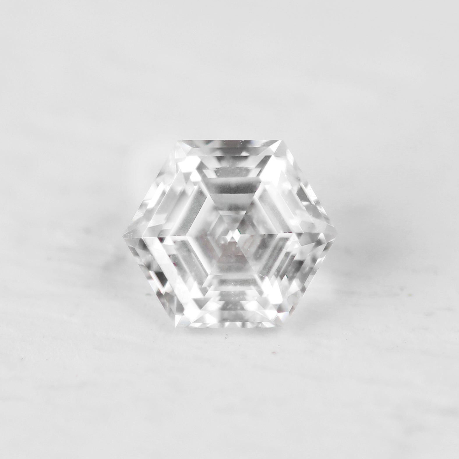 6mm Clear Hexagon Moissanite - Inventory Code MHEX1 - Midwinter Co. Alternative Bridal Rings and Modern Fine Jewelry