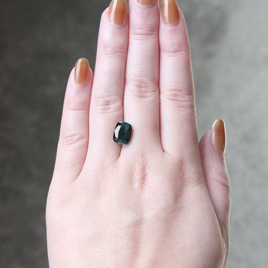 3.85 Carat Cushion Cut Indicolite Blue Tourmaline for Custom Work - Inventory Code TCT385 - Midwinter Co. Alternative Bridal Rings and Modern Fine Jewelry