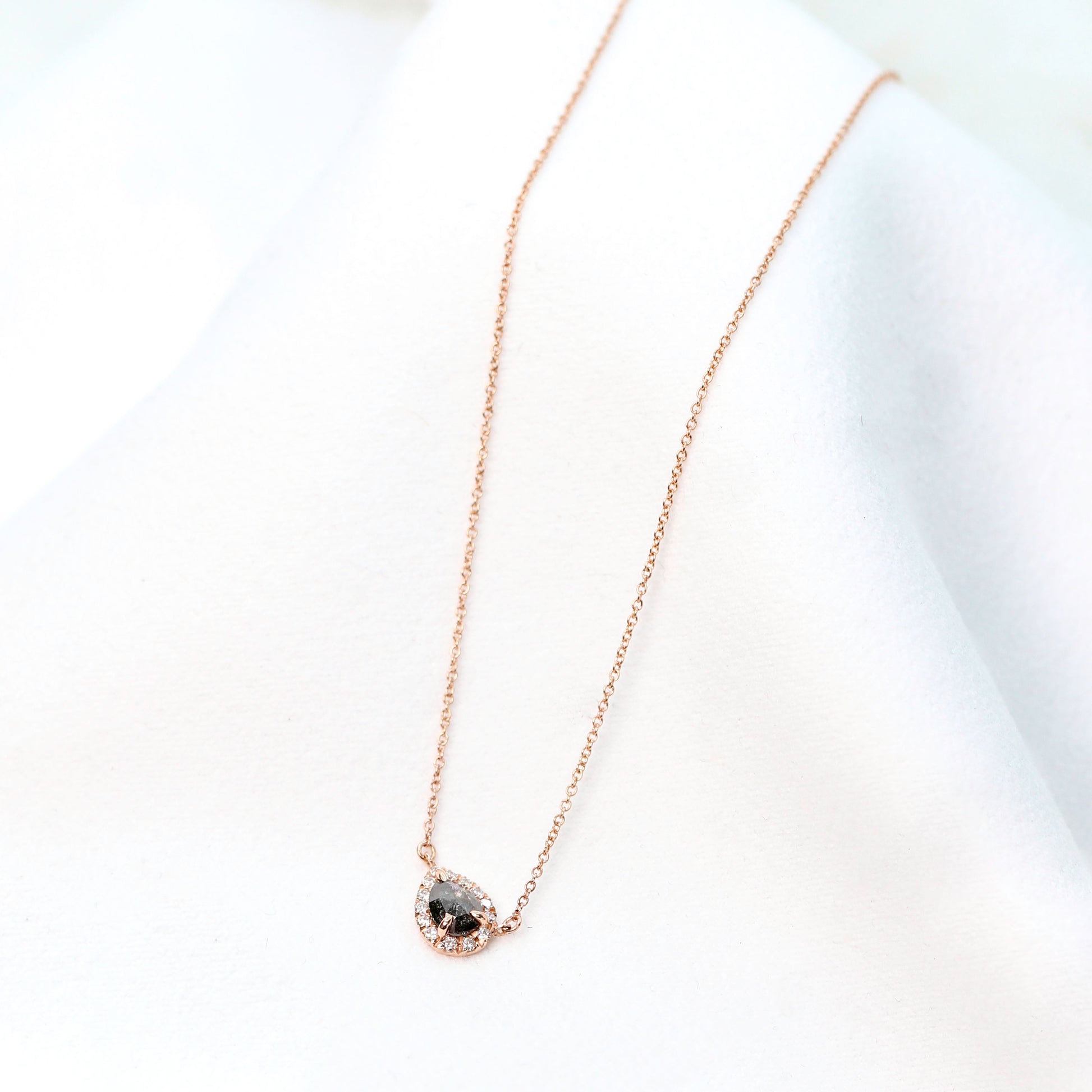 14k Rose Gold Pendant Necklace with a 0.73 Carat Pear Celestial Diamond - Midwinter Co. Alternative Bridal Rings and Modern Fine Jewelry