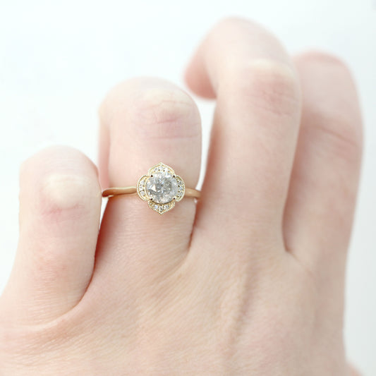 Clementine Ring with a 1.05 Carat Round Light Gray Celestial Diamond and White Accent Diamonds in 14k Yellow Gold - Ready to Size and Ship - Midwinter Co. Alternative Bridal Rings and Modern Fine Jewelry