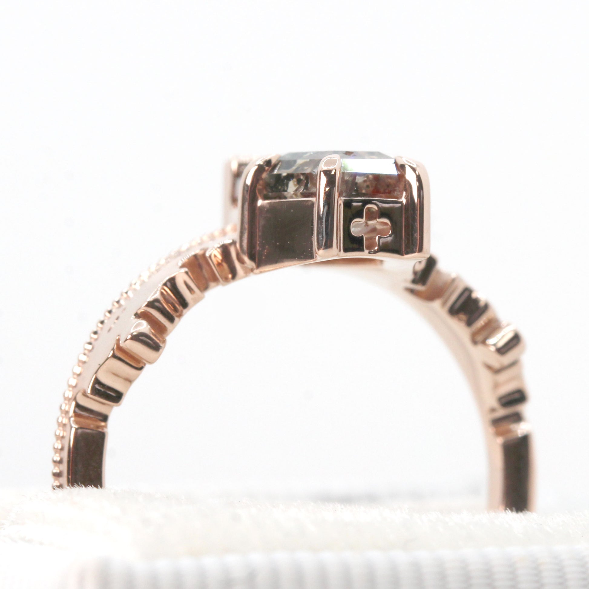 Azrael Ring with a 2.16 Carat Coffin Cut Champagne Brown Celestial Diamond in 14k Rose Gold - Ready to Size and Ship - Midwinter Co. Alternative Bridal Rings and Modern Fine Jewelry