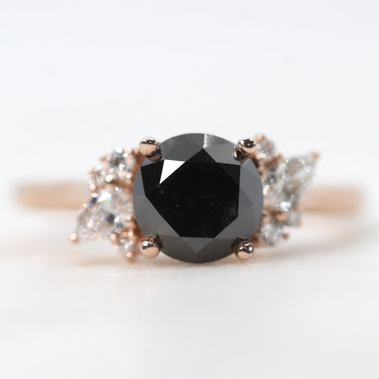 Sable Ring with a 2.20 Carat Round Black Celestial Diamond and White Accent Diamonds in 14k Rose Gold - Ready to Size and Ship - Midwinter Co. Alternative Bridal Rings and Modern Fine Jewelry