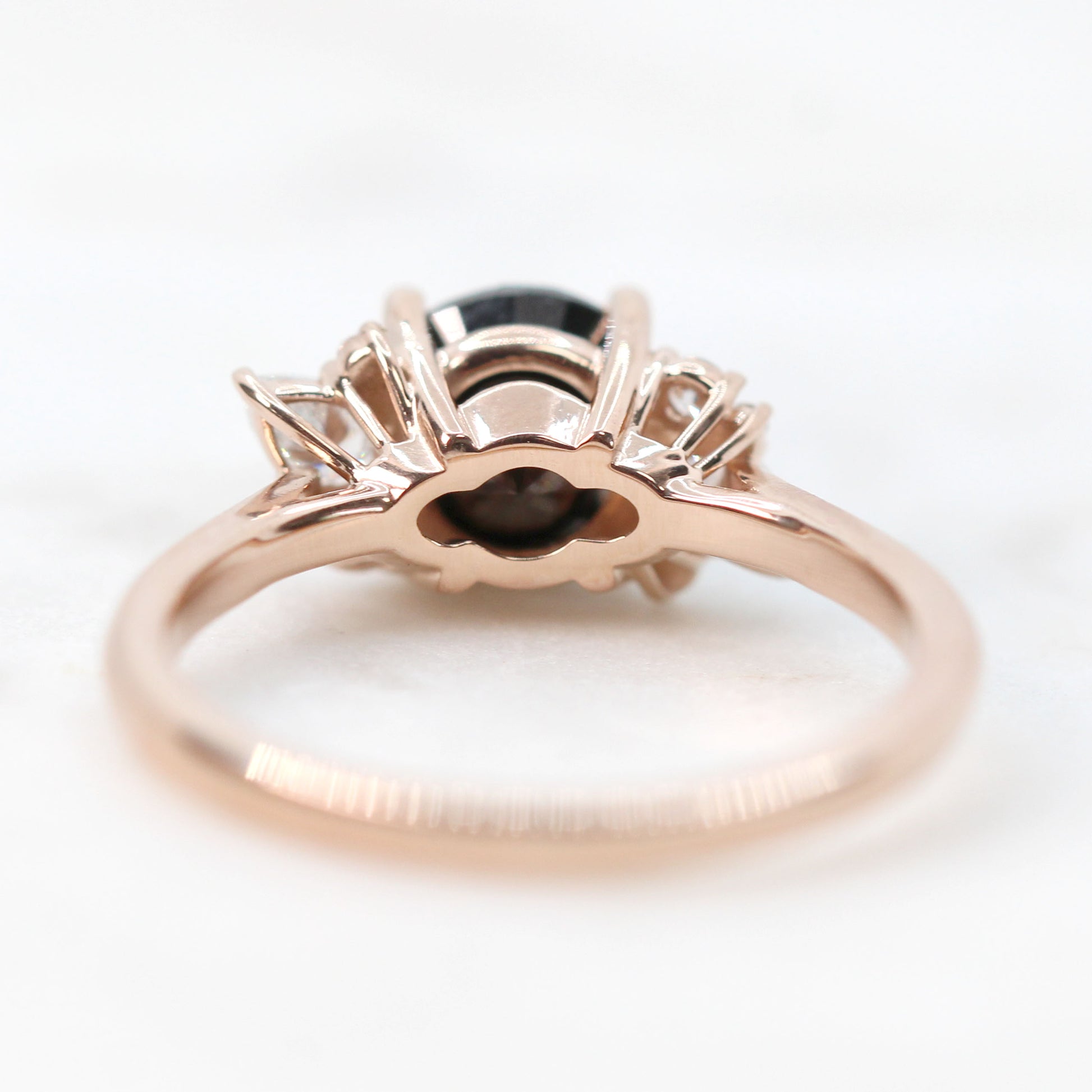 Sable Ring with a 2.20 Carat Round Black Celestial Diamond and White Accent Diamonds in 14k Rose Gold - Ready to Size and Ship - Midwinter Co. Alternative Bridal Rings and Modern Fine Jewelry