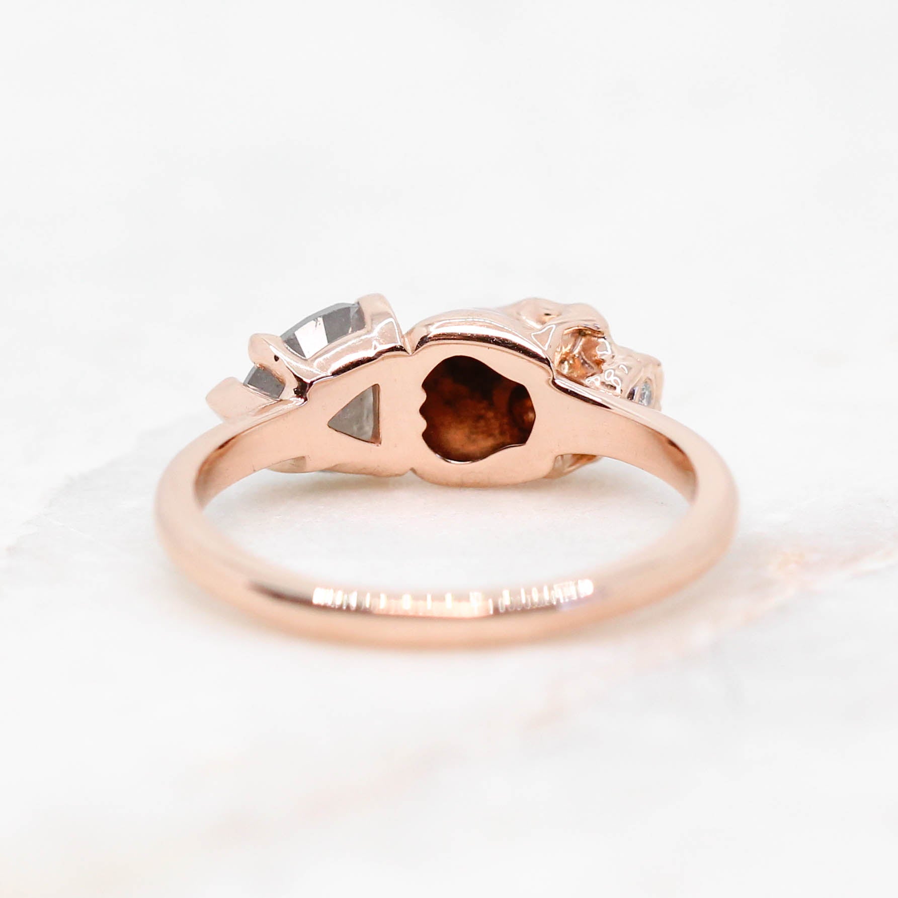 Skull Ring with a 0.83 Misty Gray Heart-Shaped Diamond and Hidden Diamond in 14k Rose Gold - Ready to Size and Ship - Midwinter Co. Alternative Bridal Rings and Modern Fine Jewelry