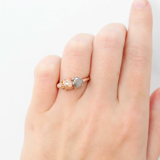 Skull Ring with a 0.83 Misty Gray Heart-Shaped Diamond and Hidden Diamond in 14k Rose Gold - Ready to Size and Ship - Midwinter Co. Alternative Bridal Rings and Modern Fine Jewelry