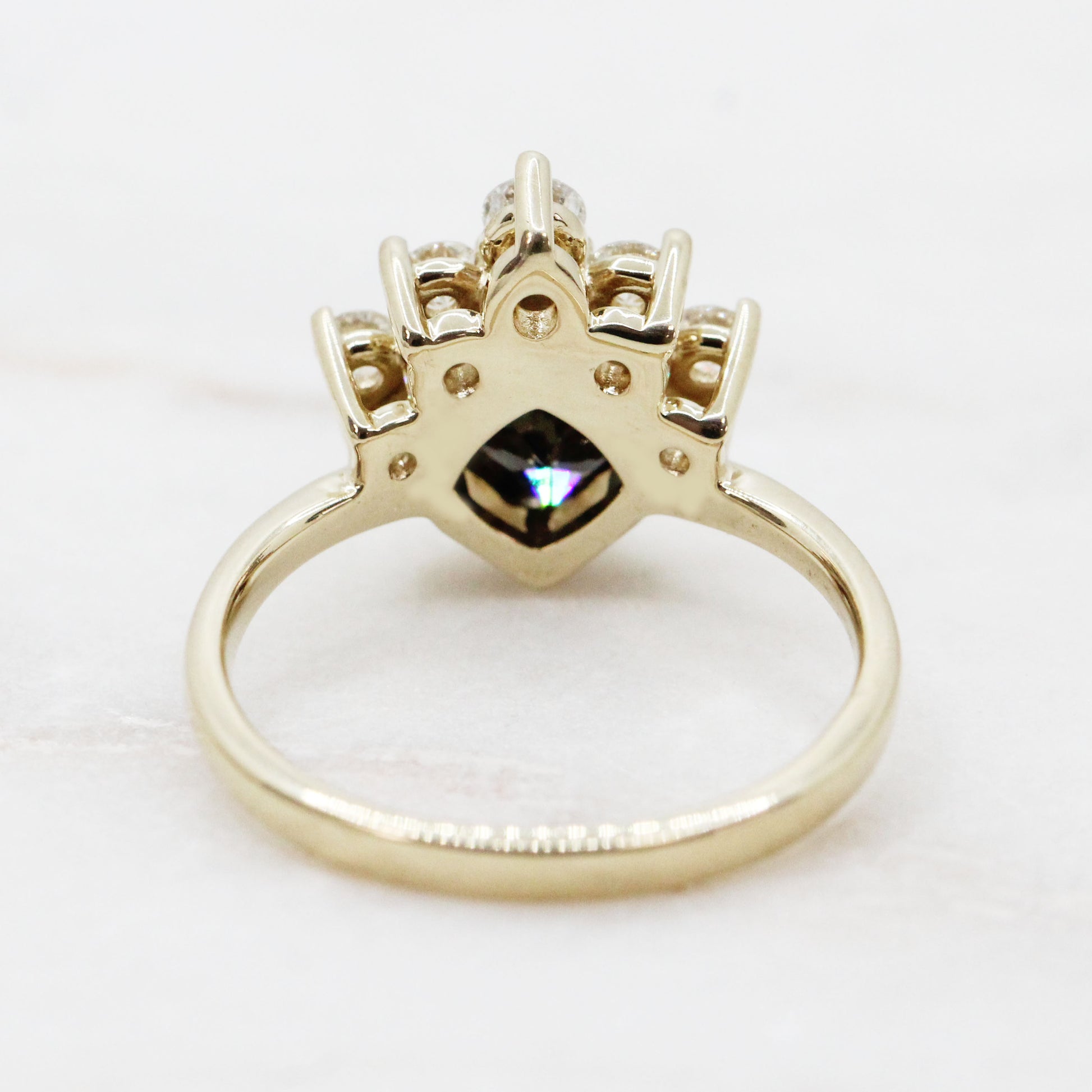 Ashlyn Ring with a 1.62 Carat Dark Champagne Celestial Princess Cut in 14K Yellow Gold - Ready to size and ship - Midwinter Co. Alternative Bridal Rings and Modern Fine Jewelry