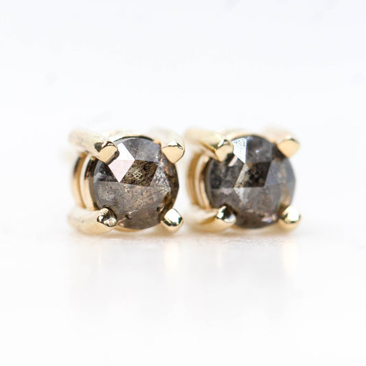 Rose Cut 4.1-4.5mm Gray Celestial Diamond Stud Earrings - Choose Yellow or Rose Gold - Ready to Ship - Midwinter Co. Alternative Bridal Rings and Modern Fine Jewelry