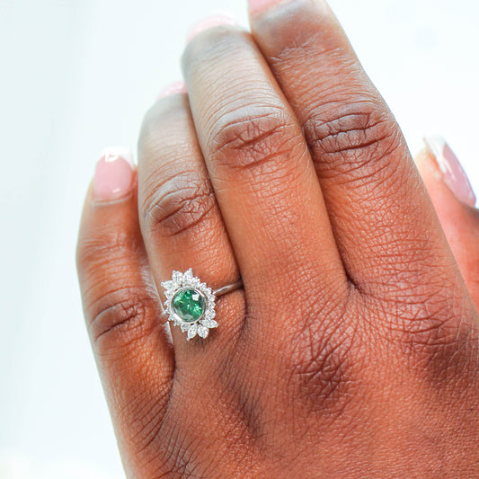 Juliette Ring with a 0.83 Carat Green Celestial Diamond and White Accent Diamonds in 14k White Gold - Ready to Size and Ship - Midwinter Co. Alternative Bridal Rings and Modern Fine Jewelry