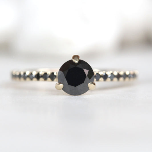 CAELEN Veronica Ring with a 1 Carat Black Diamond and Eighteen French Set Black Accent Diamonds in 10k Yellow Gold - Ready to Size and Ship - Midwinter Co. Alternative Bridal Rings and Modern Fine Jewelry