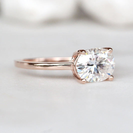 CAELEN Prima Ring with a 1.91 Carat Clear Oval Moissanite in 10k Rose Gold - Ready to Size and Ship - Midwinter Co. Alternative Bridal Rings and Modern Fine Jewelry