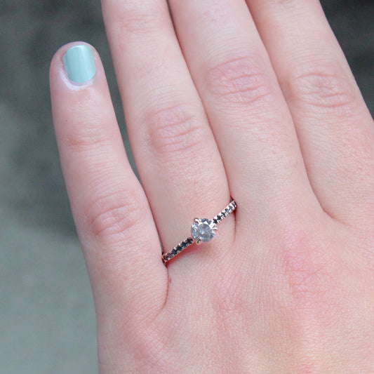 CAELEN - Veronica Ring with a 0.5 Carat Stormy Gray Diamond and Black Accent Diamonds in 10k Rose Gold - Ready to Size and Ship - Midwinter Co. Alternative Bridal Rings and Modern Fine Jewelry