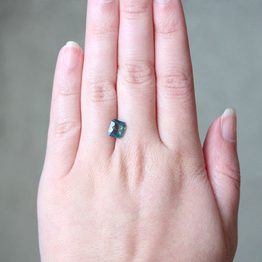 2.10 Carat Radiant Cut Teal Green Sapphire for Custom Work - Inventory Code RCTS210 - Midwinter Co. Alternative Bridal Rings and Modern Fine Jewelry