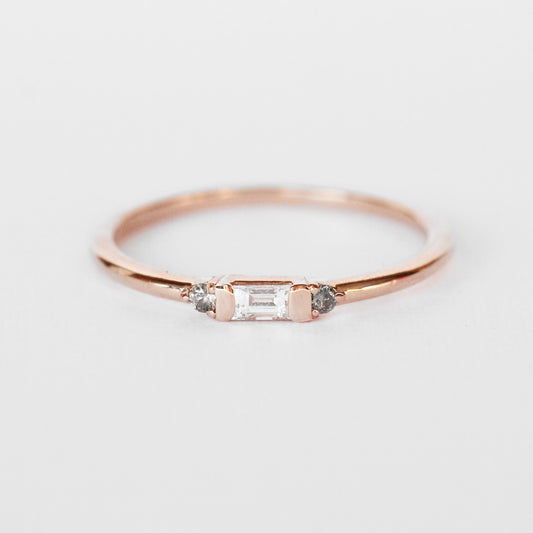 Phoebe Minimal Baguette + Round Diamond Ring - Stackable Band in Your Choice of 14k Gold - Midwinter Co. Alternative Bridal Rings and Modern Fine Jewelry