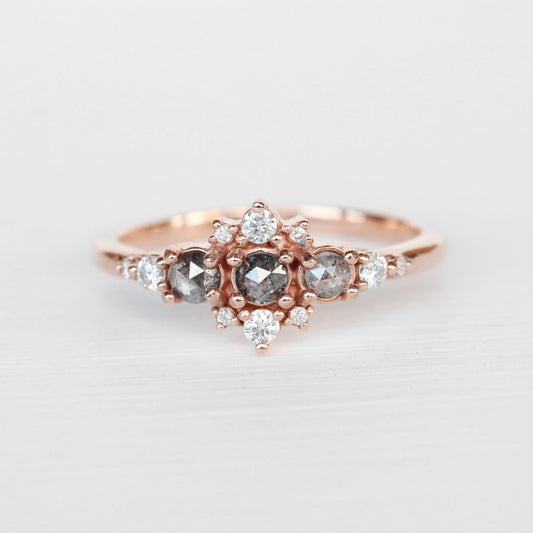 Victoria Ring with Three Celestial Gray Diamonds - Your choice of gold - Custom - Midwinter Co. Alternative Bridal Rings and Modern Fine Jewelry