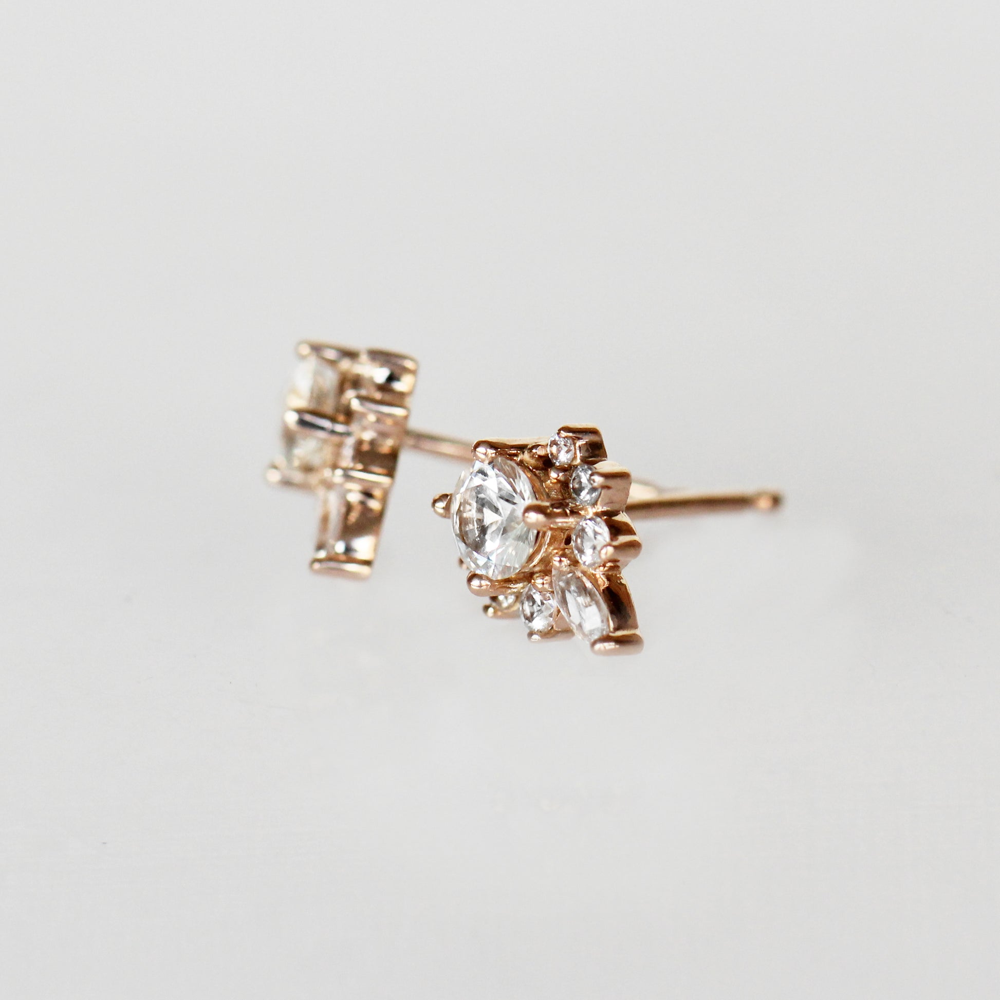 Zoe Earrings with White Sapphires - 14k of Your Choice - Made to Order - Midwinter Co. Alternative Bridal Rings and Modern Fine Jewelry