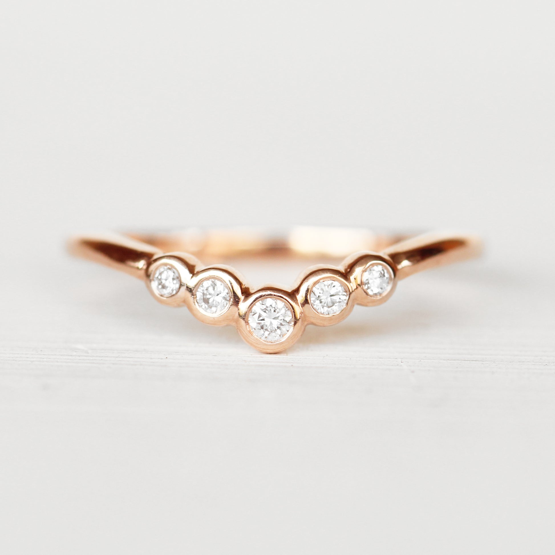 Colette V-Contoured Bezel-Set Stackable Wedding Band - Made to Order - Midwinter Co. Alternative Bridal Rings and Modern Fine Jewelry