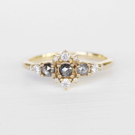 Victoria Ring with Three Celestial Gray Diamonds - Your choice of gold - Custom - Midwinter Co. Alternative Bridal Rings and Modern Fine Jewelry