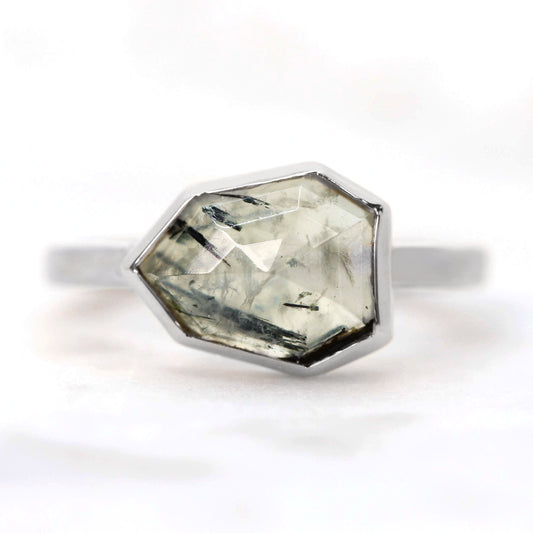 Matti Ring - Your Choice of Rutilated Prehnite in 14K Rose, Yellow, or White Gold - Midwinter Co. Alternative Bridal Rings and Modern Fine Jewelry