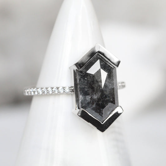 Project: Custom Partial Bezel Ring with a 4 Carat Black Hexagon Diamond and White Accent Diamonds in 14k - Midwinter Co. Alternative Bridal Rings and Modern Fine Jewelry
