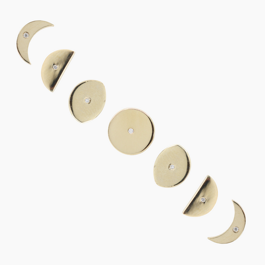CAELEN (M) Mix & Match Moonphase Stud Earrings with Diamond Accent - Choose your Gold Tone, Made to Order - Midwinter Co. Alternative Bridal Rings and Modern Fine Jewelry