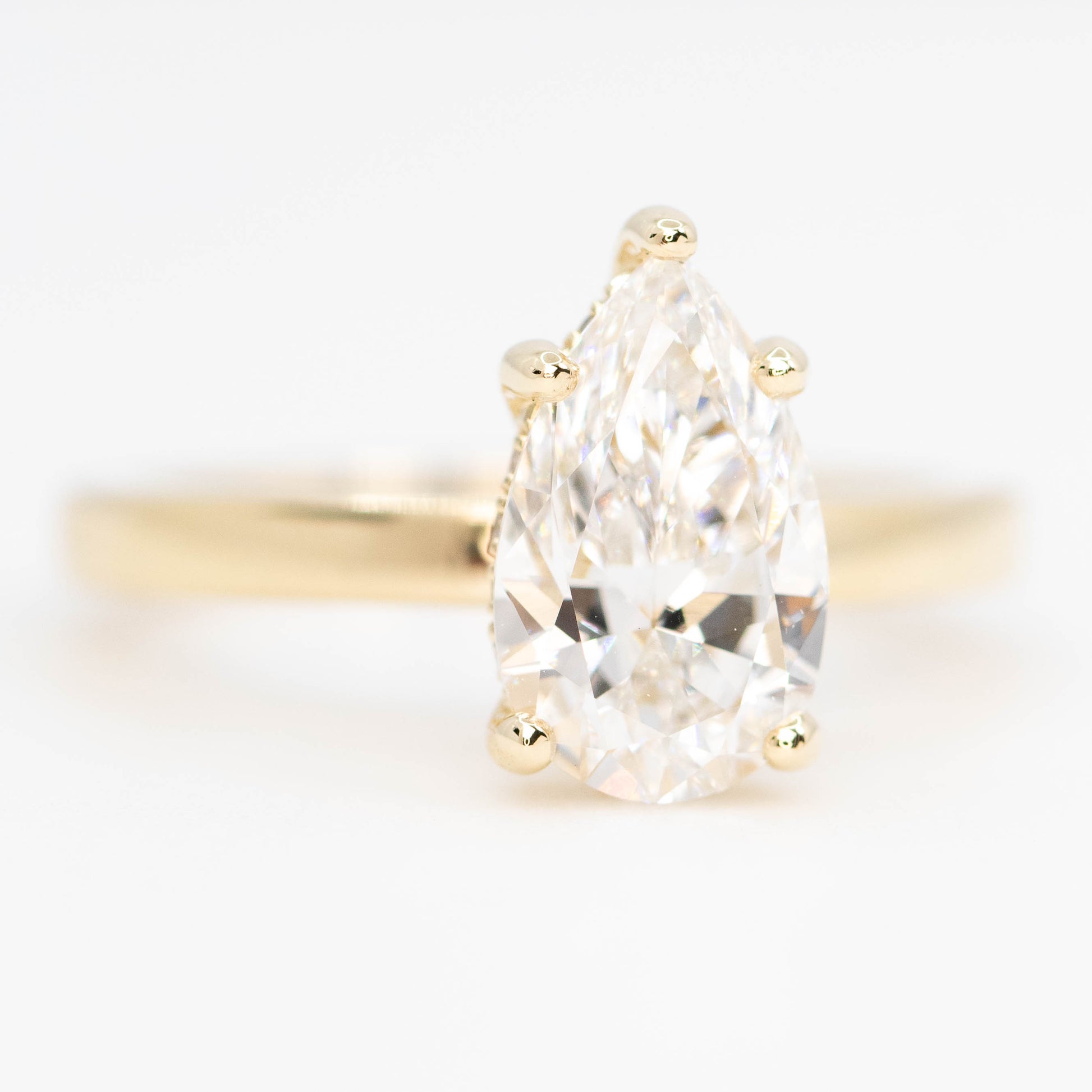 Adele Ring with a 1.98 Carat Lab Grown Pear Diamond and Hidden Diamond Halo in 14k Yellow Gold - Ready to Size and Ship - Midwinter Co. Alternative Bridal Rings and Modern Fine Jewelry
