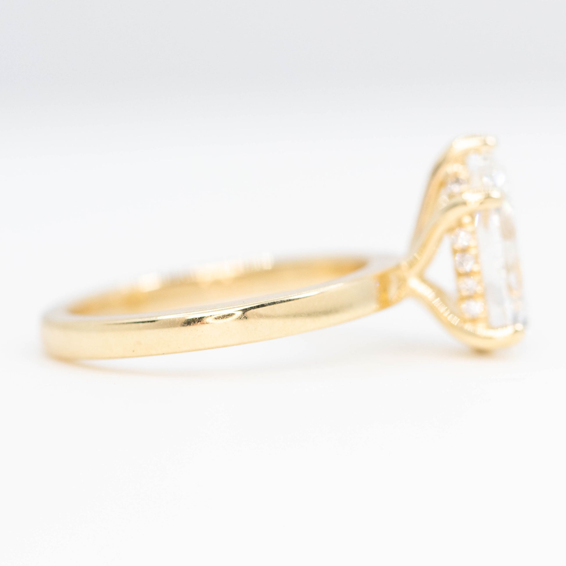 Adele Ring with a 1.98 Carat Lab Grown Pear Diamond and Hidden Diamond Halo in 14k Yellow Gold - Ready to Size and Ship - Midwinter Co. Alternative Bridal Rings and Modern Fine Jewelry