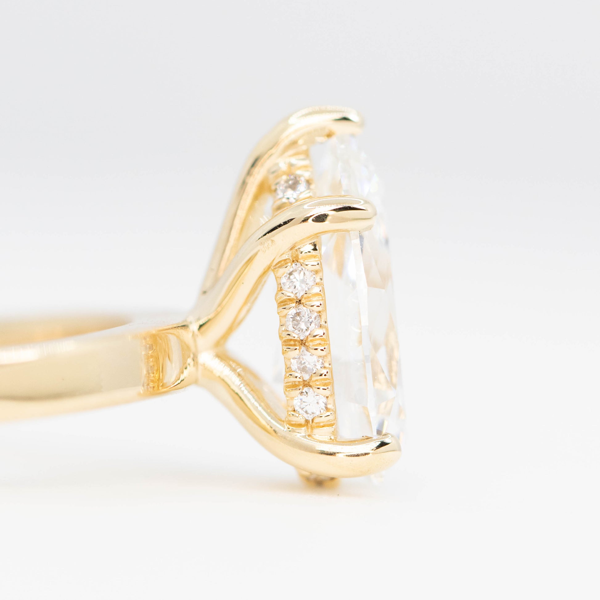 Adele Ring with a 1.98 Carat Lab Grown Pear Diamond and Hidden Diamond Halo in 14k Yellow Gold - Ready to Size and Ship - Midwinter Co. Alternative Bridal Rings and Modern Fine Jewelry