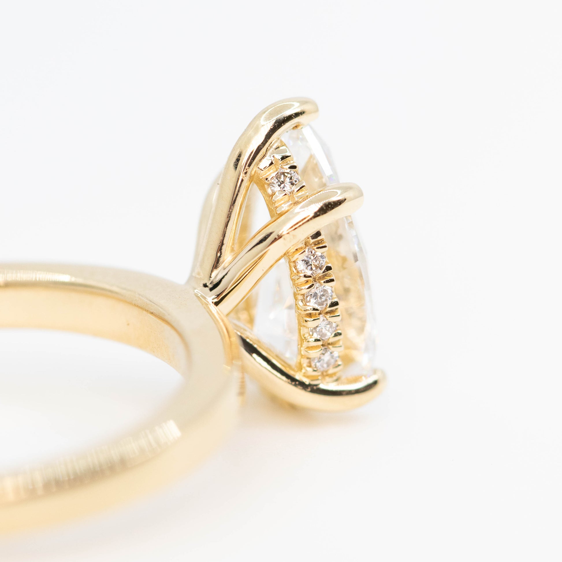 Adele Ring with a 1.98 Carat Lab Grown Pear Diamond and Hidden Diamond Halo in 14k Yellow Gold - Ready to Size and Ship - Midwinter Co. Alternative Bridal Rings and Modern Fine Jewelry