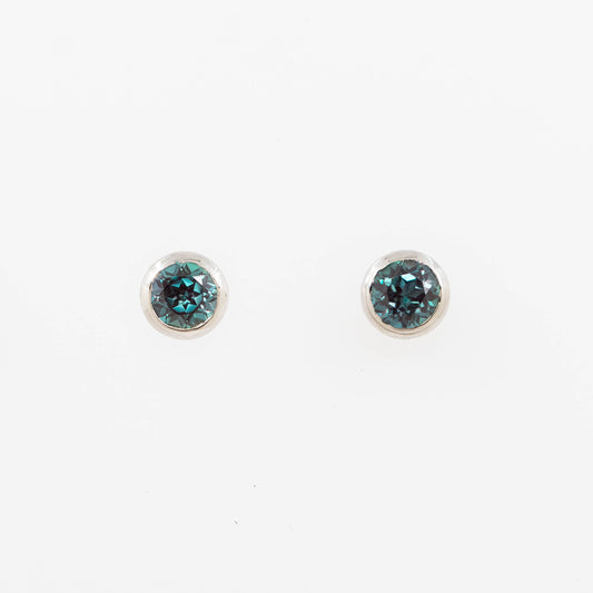 Round Bezel Set Alexandrite Stud 14K White Gold Earrings - Ready to Ship