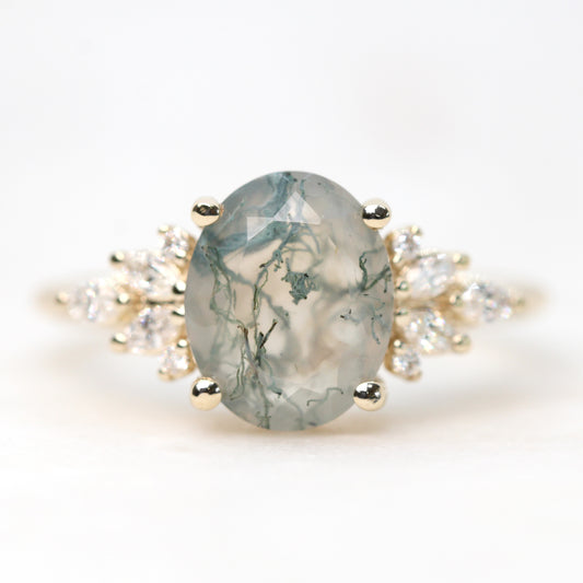Odette Ring with an Oval Moss Agate and White Accent Diamonds - Made to Order, Your Choice of 14k Gold - Midwinter Co. Alternative Bridal Rings and Modern Fine Jewelry
