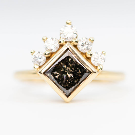 Ashlyn Ring with a 1.62 Carat Dark Champagne Salt and Pepper Princess Cut Diamond in 14K Yellow Gold - Ready to Size and Ship - Midwinter Co. Alternative Bridal Rings and Modern Fine Jewelry