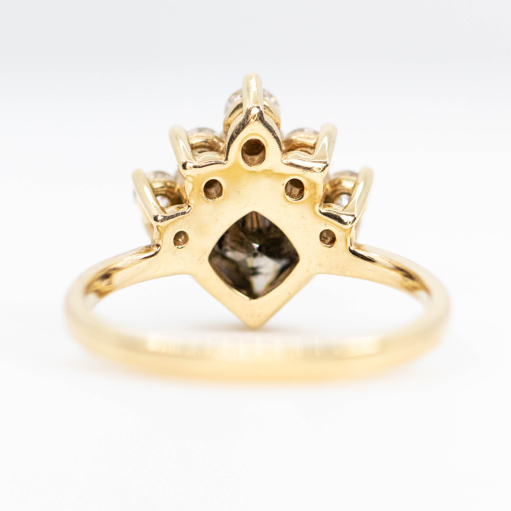 Ashlyn Ring with a 1.62 Carat Dark Champagne Salt and Pepper Princess Cut Diamond in 14K Yellow Gold - Ready to Size and Ship - Midwinter Co. Alternative Bridal Rings and Modern Fine Jewelry