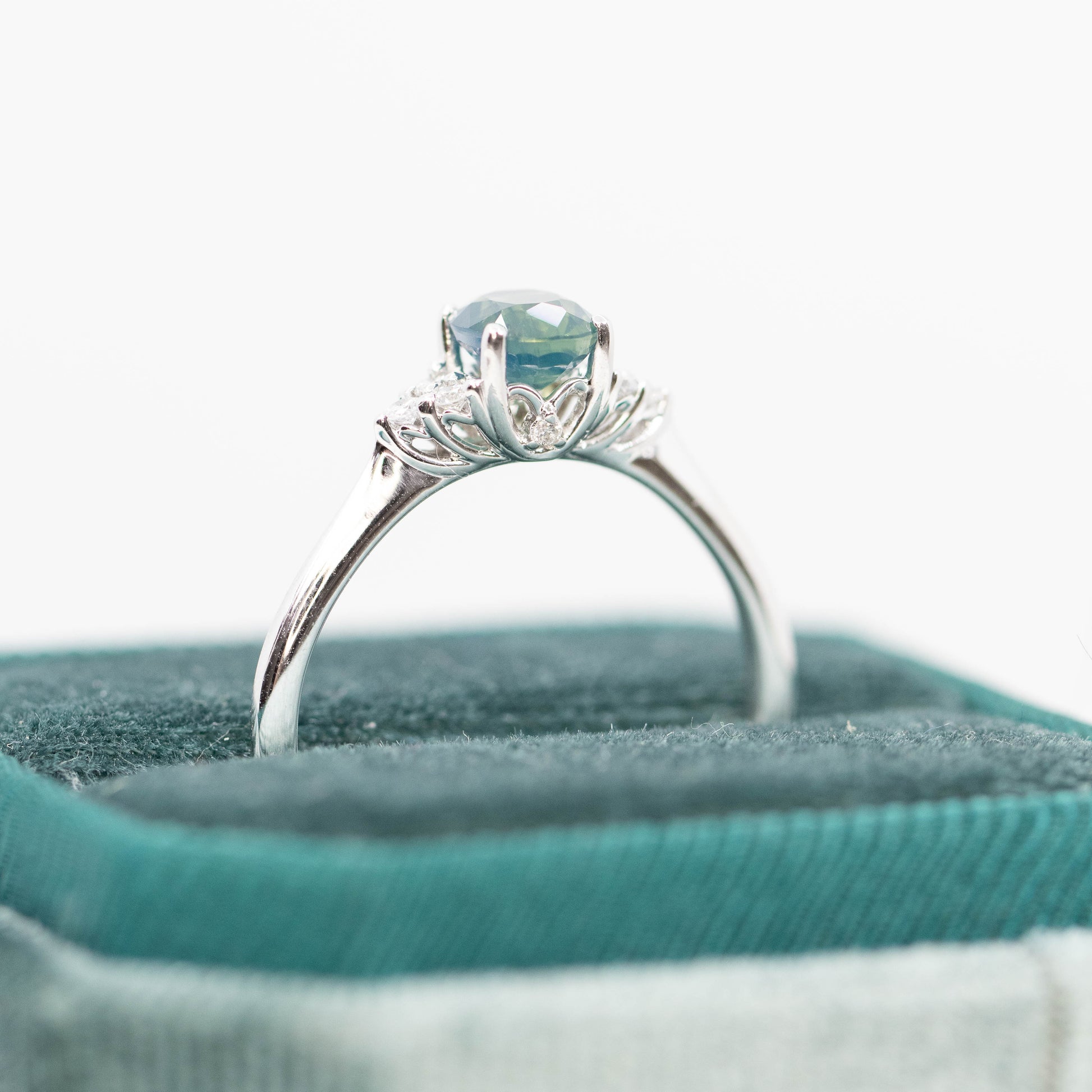 Aster Ring with a 1.18 Carat Light Blue Oval Sapphire and Canadian Accent Diamonds in 14k White Gold - Ready to Size and Ship - Midwinter Co. Alternative Bridal Rings and Modern Fine Jewelry