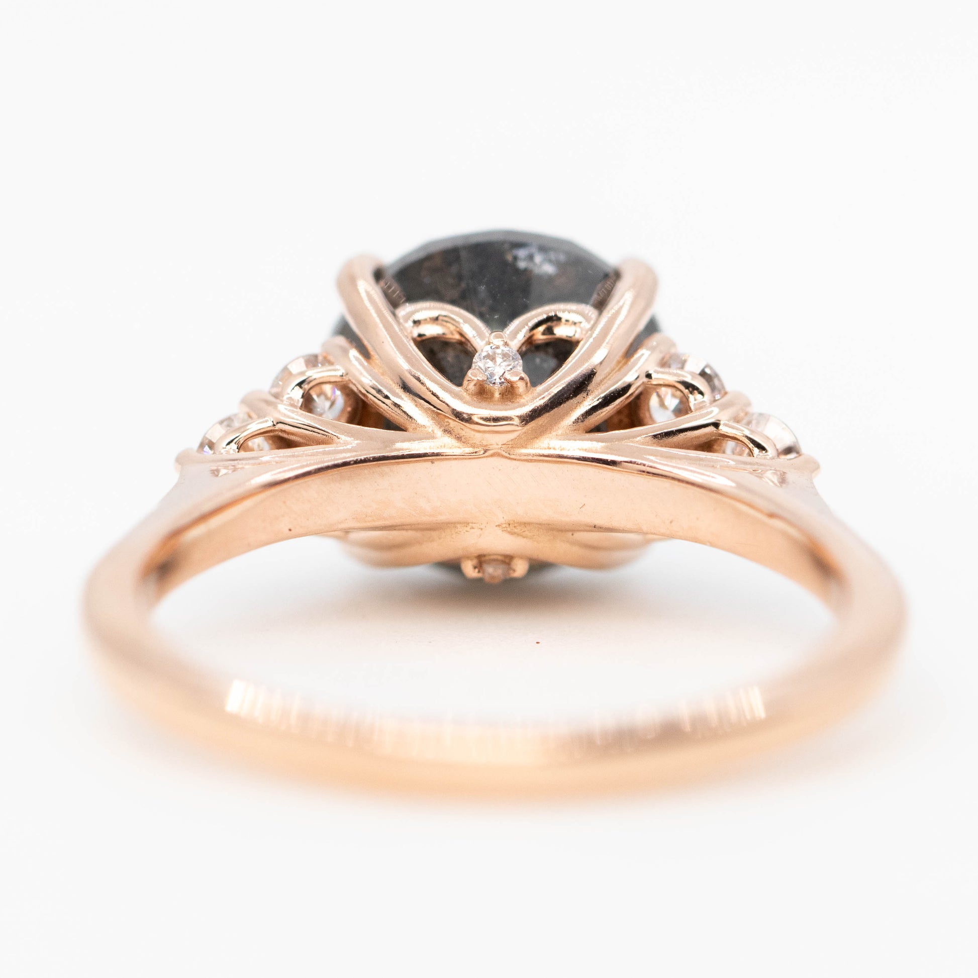 Aster Ring with a 4.84 Carat Dark Salt and Pepper Diamond and White Accent Diamonds in 14k Rose Gold - Ready to Size and Ship - Midwinter Co. Alternative Bridal Rings and Modern Fine Jewelry