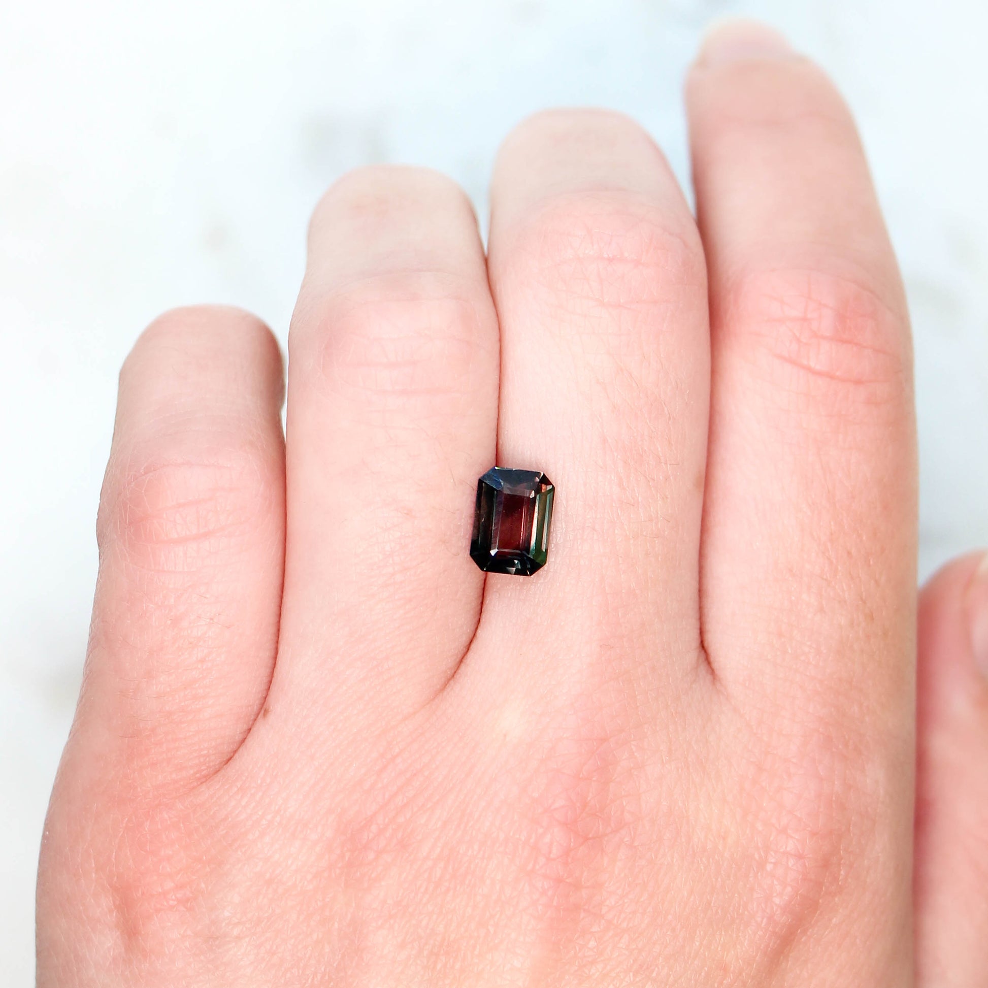 2.12 Carat Brown & Green Emerald Cut Sapphire for Custom Work - Inventory Code BES212 - Midwinter Co. Alternative Bridal Rings and Modern Fine Jewelry