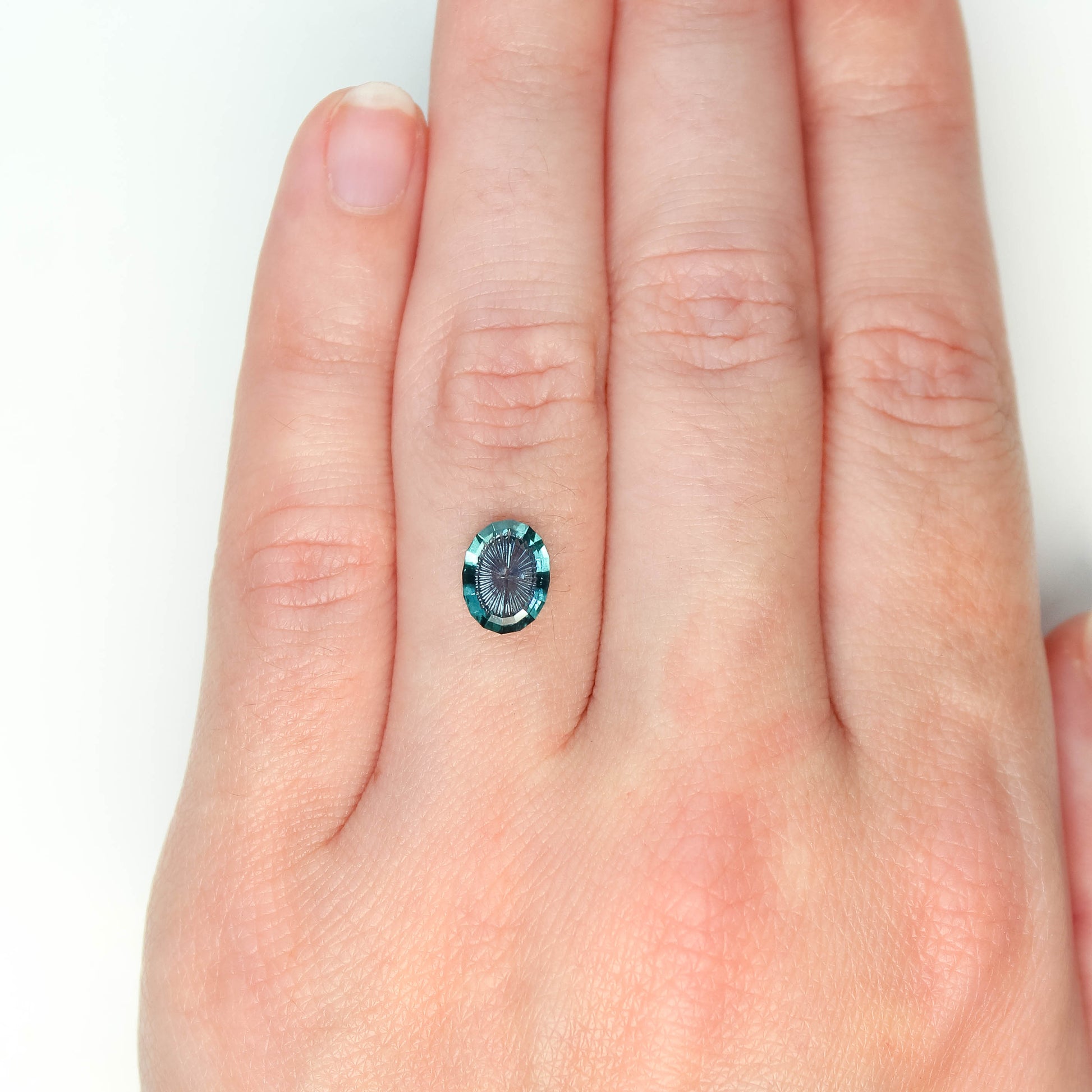 1.34 Carat Blue Geometric Oval Fantasy Cut Sapphire for Custom Work - Inventory Code BGOS134 - Midwinter Co. Alternative Bridal Rings and Modern Fine Jewelry