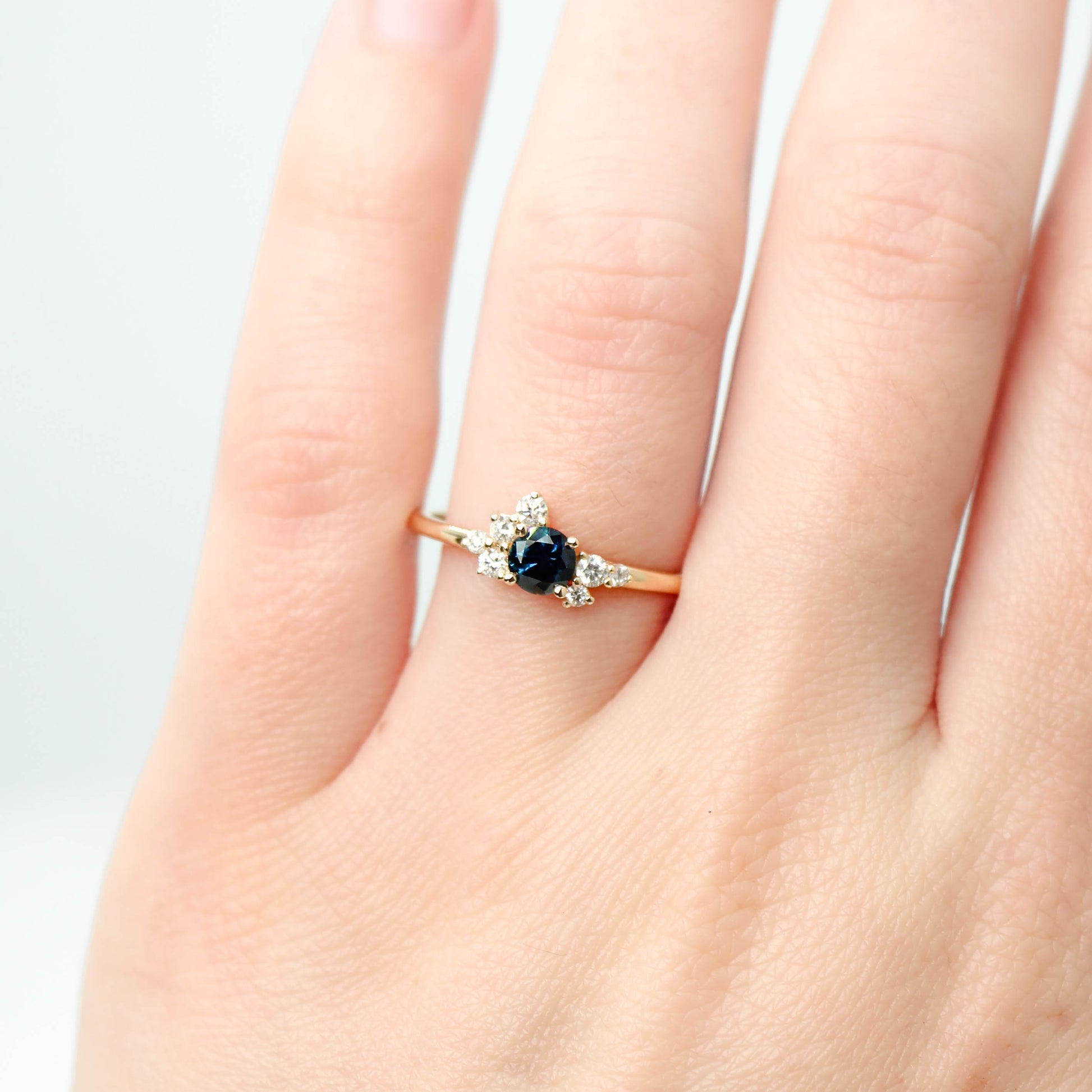 Baby Orion Ring with a Carat Deep Blue Sapphire and White