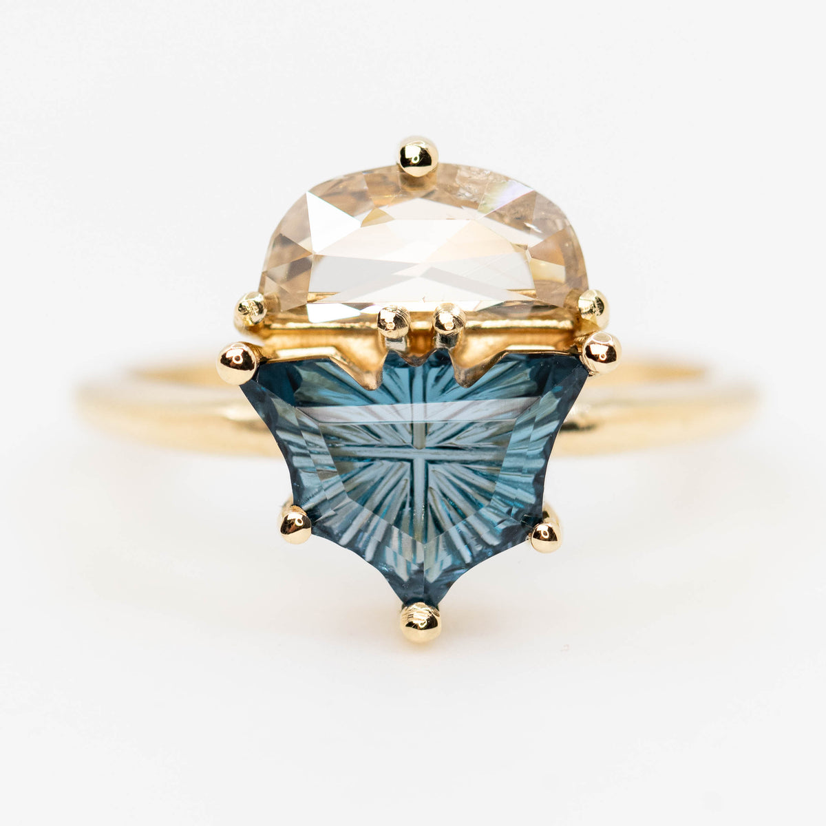 Bat Ring with a Fantasy Cut Topaz and Half Moon Diamond in 14k Yellow Gold - Ready to Size and Ship - Midwinter Co. Alternative Bridal Rings and Modern Fine Jewelry