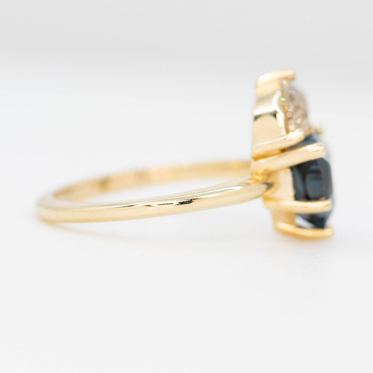 Bat Ring with a Fantasy Cut Topaz and Half Moon Diamond in 14k Yellow Gold - Ready to Size and Ship - Midwinter Co. Alternative Bridal Rings and Modern Fine Jewelry