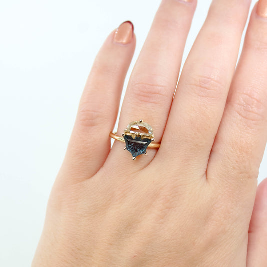 Bat Ring with a Fantasy Cut Topaz and Half Moon Diamond in 14k Yellow Gold - Ready to Size and Ship - Midwinter Co. Alternative Bridal Rings and Modern Fine Jewelry