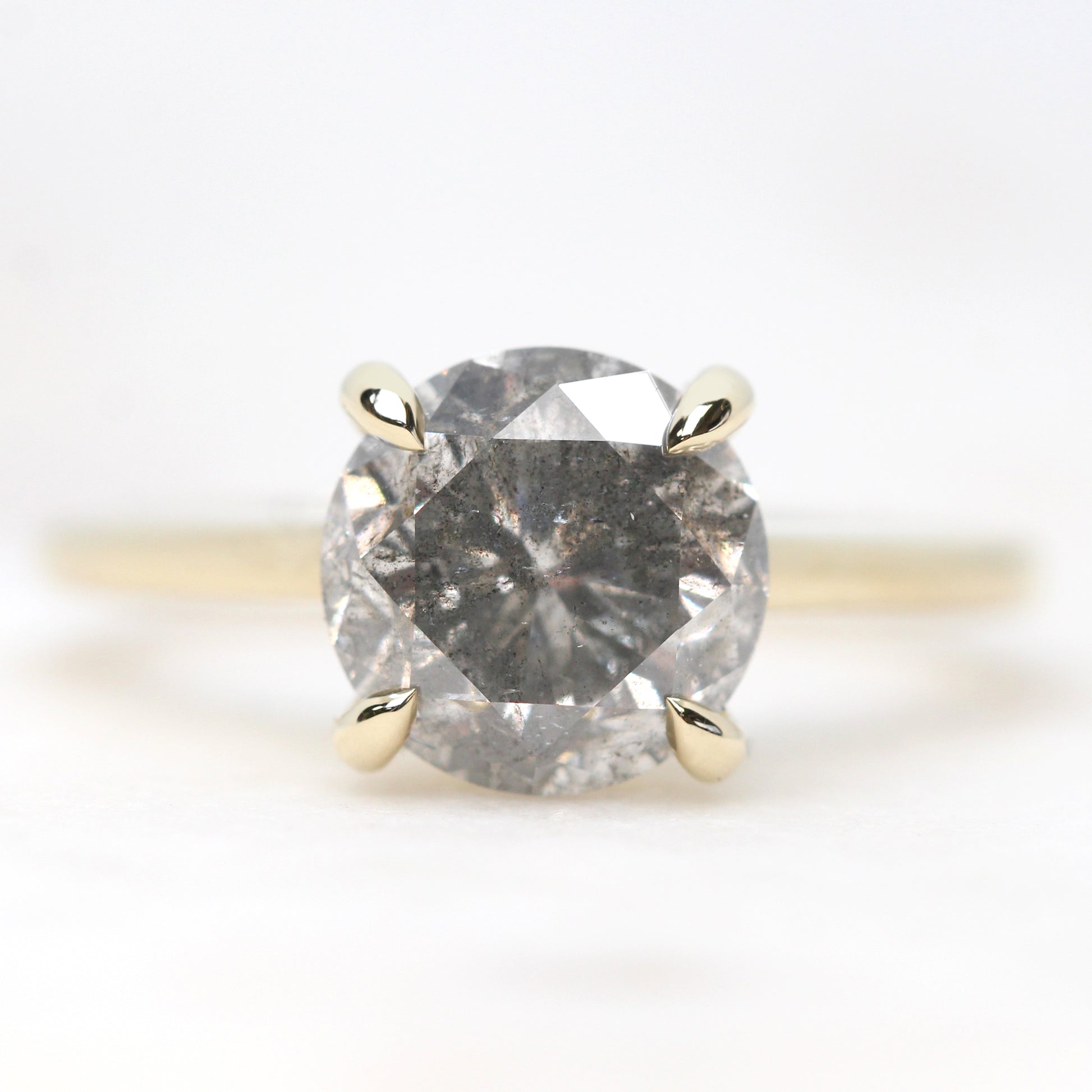 Elle Ring with a 2.68 Carat Round Bright Gray Salt and Pepper Diamond in 14k Yellow Gold - Ready to Size and Ship - Midwinter Co. Alternative Bridal Rings and Modern Fine Jewelry