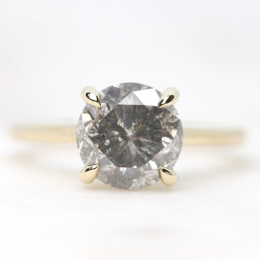 Elle Ring with a 2.68 Carat Round Bright Gray Salt and Pepper Diamond in 14k Yellow Gold - Ready to Size and Ship - Midwinter Co. Alternative Bridal Rings and Modern Fine Jewelry
