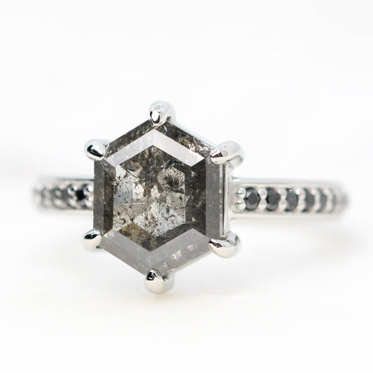 Project: Custom Tatum Ring with 2.5 Carat Semi-Translucent Black Hexagon Salt and Pepper Diamond with White Pave Diamonds in 14k - Midwinter Co. Alternative Bridal Rings and Modern Fine Jewelry
