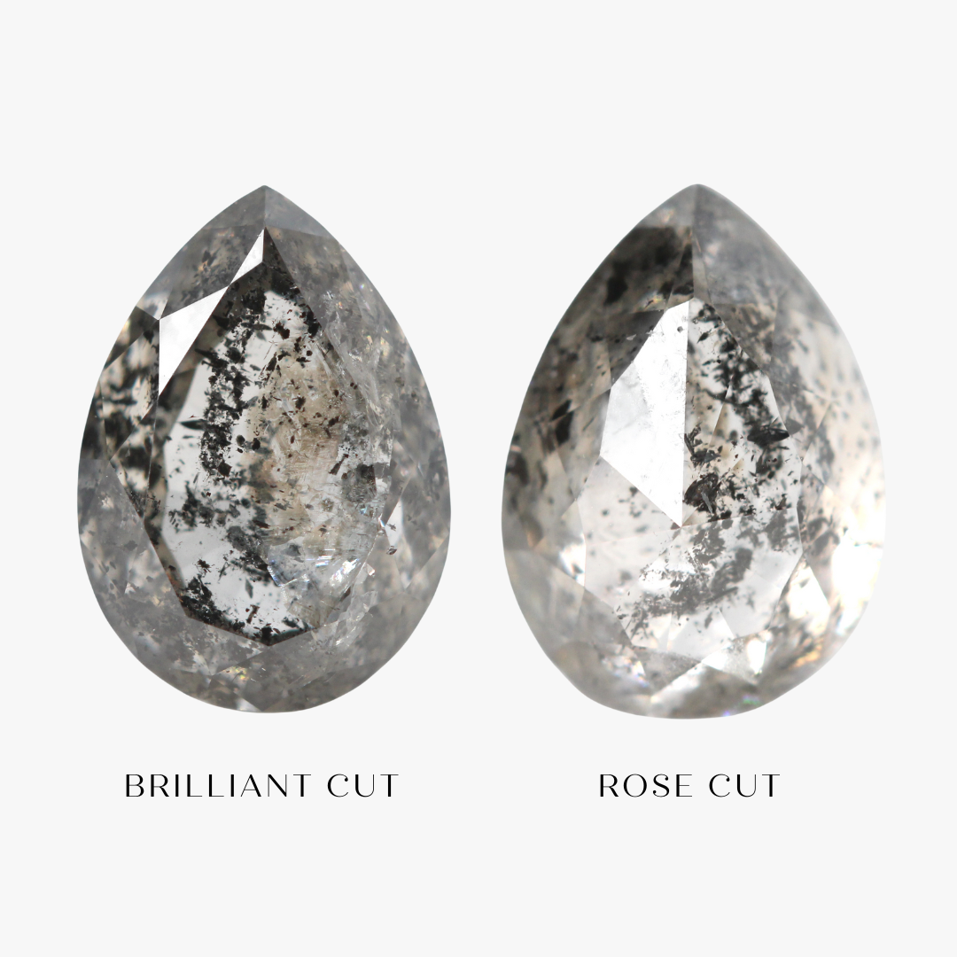 2.14 Carat Rose or Brilliant Cut Dark Pear Salt and Pepper Diamond for Custom Work - Inventory Code DCP214 - Midwinter Co. Alternative Bridal Rings and Modern Fine Jewelry