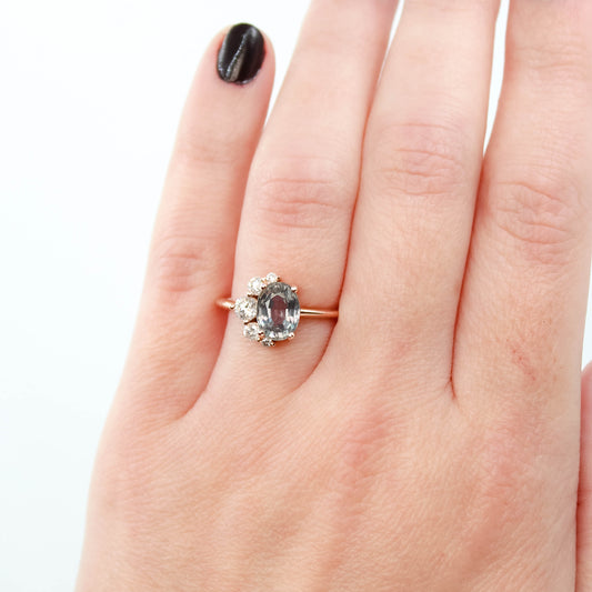 Carell Ring with a 1.97 Carat Gray Oval Sapphire and White Accent Diamonds in 10k Rose Gold - Ready to Size and Ship - Midwinter Co. Alternative Bridal Rings and Modern Fine Jewelry