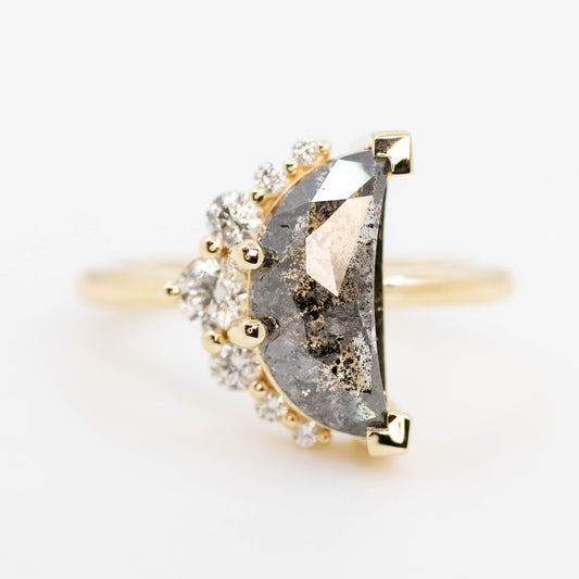 Carell Ring with a 2.73 Carat Crescent Diamond and White Accent Diamonds in 14k Yellow Gold - Ready to Size and Ship